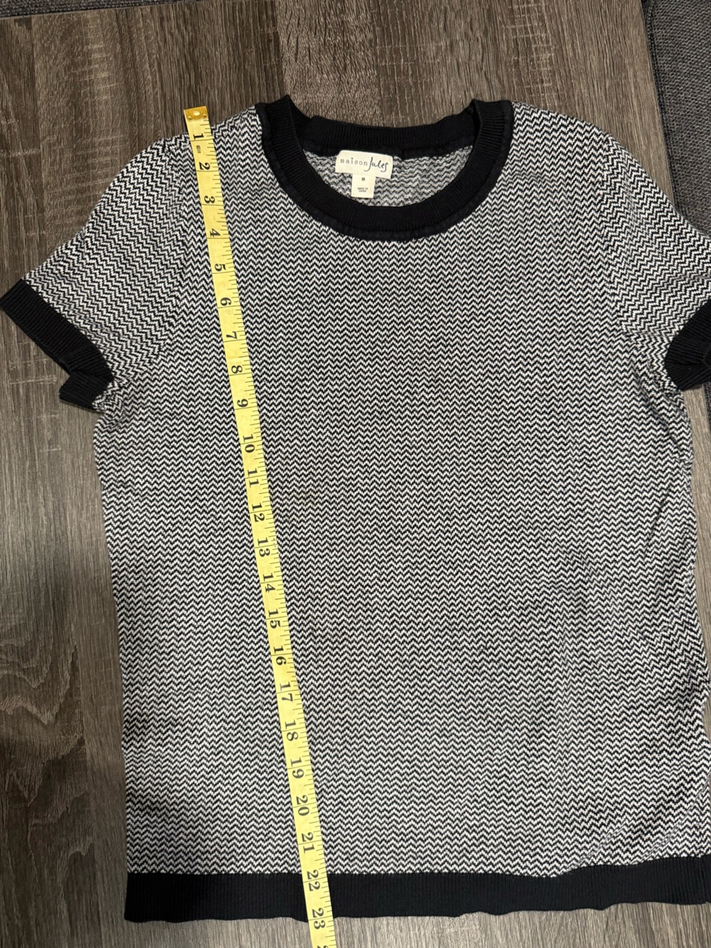 Maison Jules Black & White Chevron Knit Tee with Contrasting Trim - Picture 7 of 10